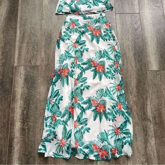Lulu’s Evadne White and Teal Tropical Print Two-Piece Maxi Dress NWT Size XS - Picture 5 of 16
